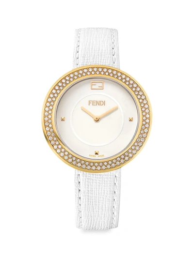 Fendi Women's  My Way Goldtone Stainless Steel & Diamond Leather-strap Watch In White