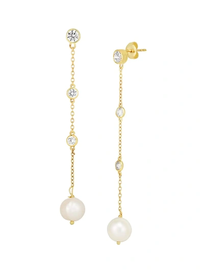 Chloe & Madison Women's 18k Yellow Goldplated Sterling Silver, 8mm Freshwater Pearl & Crystal Drop Earrings