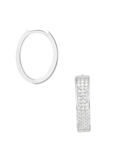 Chloe & Madison Women's Rhodium Plated Sterling Silver & Crystal Huggie Earrings