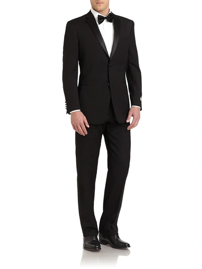 Ike Behar Men's Satin Notched-lapel Wool Tuxedo In Black