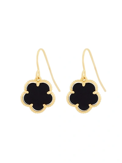 Jan-kou Women's Small 14k Goldplated & Onyx Flower Drop Earrings