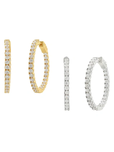 Jan-kou Jankuo Women's Cz Hoop Set Of 2 14k Goldplated Hoop Earrings Set In Brass