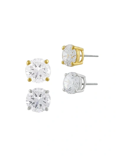 Jan-kou Women's 2-pair 14k Goldplated & Cubic Zirconite Stud Earrings In Brass