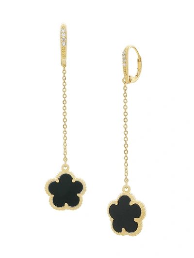 Jan-kou Jankuo Women's Jet 14k Goldplated & Onyx Flower Drop Earrings