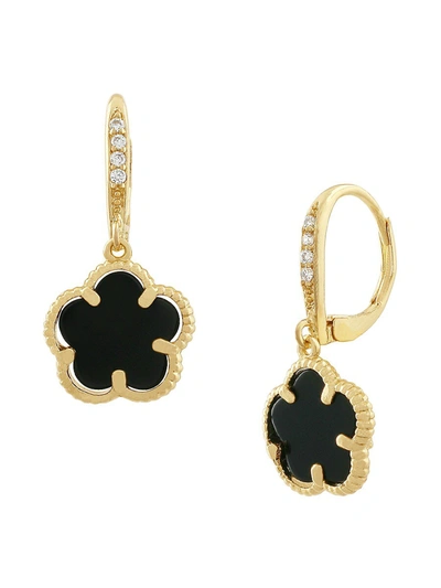 Jan-kou Jankuo Women's 14k Goldplated & Onyx Clover Drop Earrings