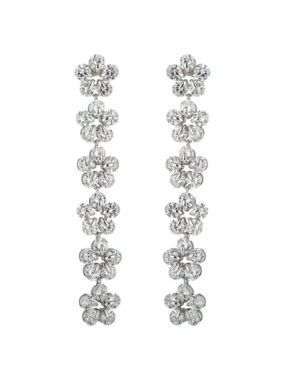 Eye Candy La Women's Astra Flower Rhodium Plated & Cubic Zirconia Drop Earrings In Brass