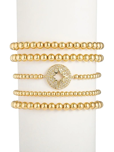 Eye Candy La Women's Luxe Northstar 5-piece 18k Goldplated & Cubic Zirconia Beaded Bracelet Set In Neutral