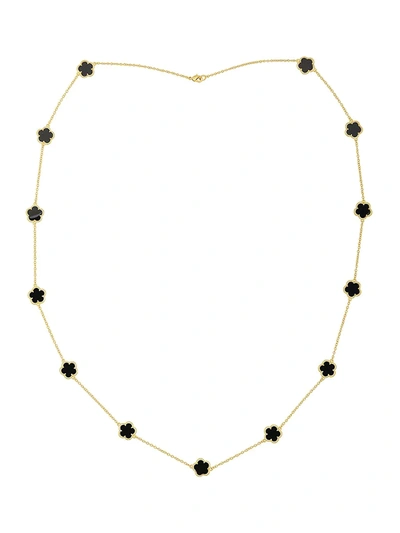 Jan-kou Women's 14k Goldplated Onyx Flower Necklace