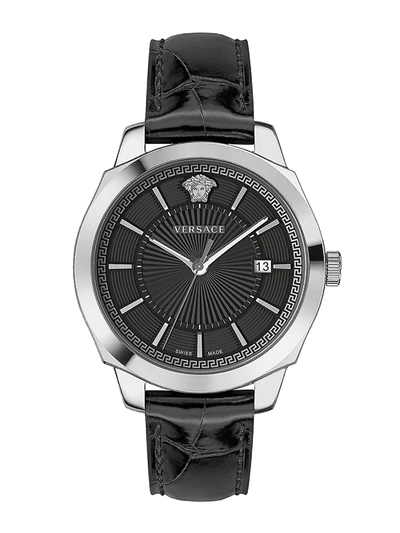 Versace Men's Icon Classic Stainless Steel Leather-strap Watch In Black