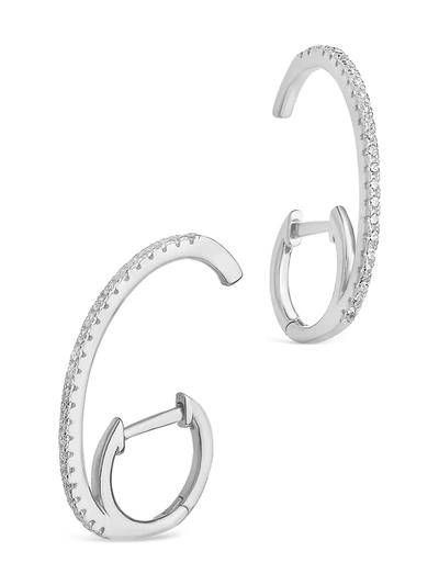 Sterling Forever Women's Sterling Silver & Cubic Zirconia Half Hoop Earrings