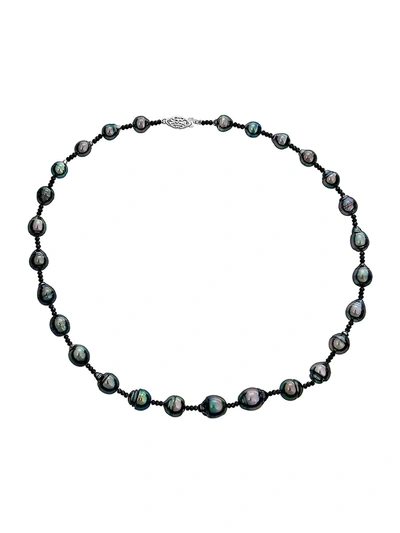 Belpearl Women's 14k White Gold, 9-11mm Cultured Tahitian Pearl & Black Spinel Necklace