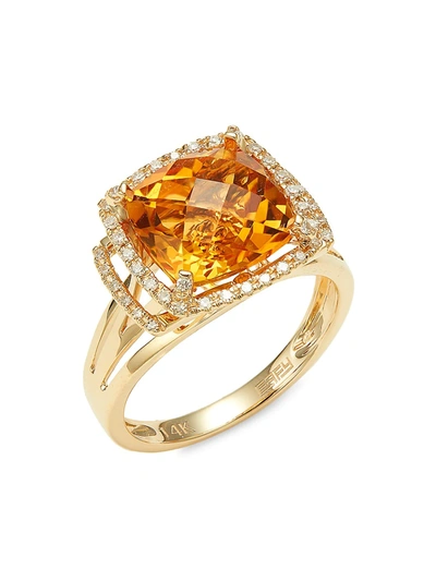Effy Women's 14k Yellow Gold, Citrine & 0.18 Tcw Diamond Ring