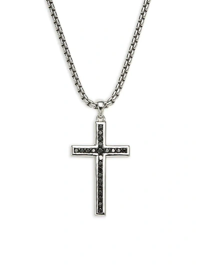 Effy Men's Sterling Silver & Black Spinel Cross Pendant Necklace