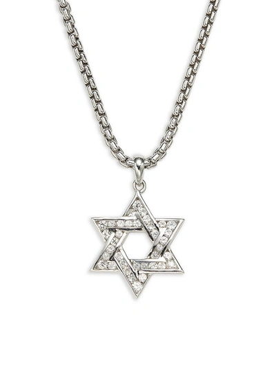 Effy Men's Sterling Silver, Diamond & White Sapphire Star Of David Pendant Necklace