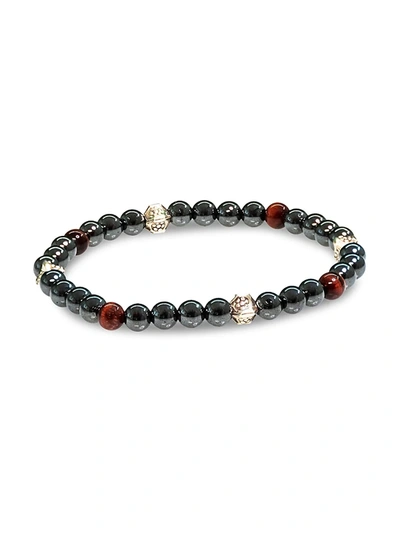 Jean Claude Men's Sterling Silver, Hematite & Red Tiger Eye Bead Bracelet