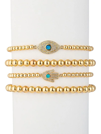 Eye Candy La Women's The Luxe Collection 4-piece Hamsa & Evil Eye Bracelet Set In Brass