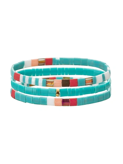 Eye Candy La Women's Luxe Mila 3-piece Goldtone & Enamel Stretch Bracelet Set In Neutral