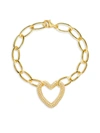 GABI RIELLE WOMEN'S 14K YELLOW GOLD VERMEIL & CUBIC ZIRCONIA CHAIN LINK HEART BRACELET,0400012869186