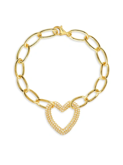 Gabi Rielle Women's 14k Yellow Gold Vermeil & Cubic Zirconia Chain Link Heart Bracelet