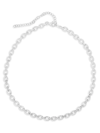 Chloe & Madison Women's Rhodium Plated Sterling Silver & Crystal Link Necklace