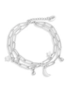 STERLING FOREVER WOMEN'S MOON & STAR RHODIUM PLATED & CRYSTAL MULTI-STRAND BRACELET,0400012990185