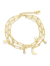Sterling Forever Women's Moon & Star 14k Goldtone & Crystal Multi-strand Bracelet In Neutral