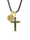 ANTHONY JACOBS MEN'S TRI-TONE STAINLESS STEEL CRUCIFIX & ST. BENEDICT PENDANT NECKLACE,0400012906800