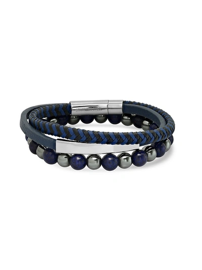 Anthony Jacobs Men's 2-piece Leather & Beaded Bracelet Set In Navy