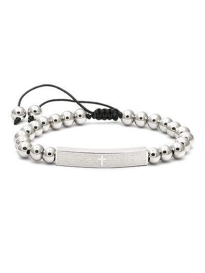 Anthony Jacobs Men's Stainless Steel & White Agate Beaded Id Bracelet