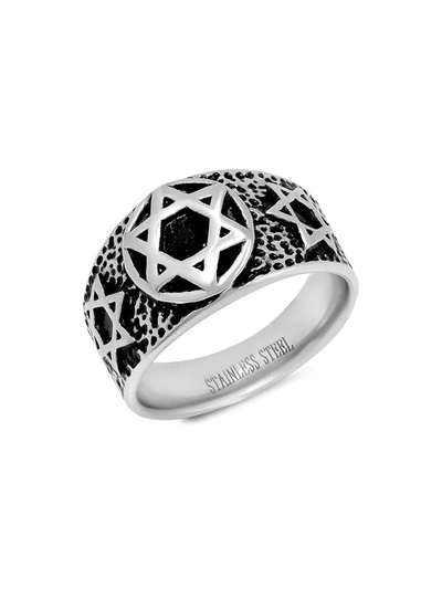 Anthony Jacobs Men's Two-tone Stainless Steel Star Of David Ring In Black