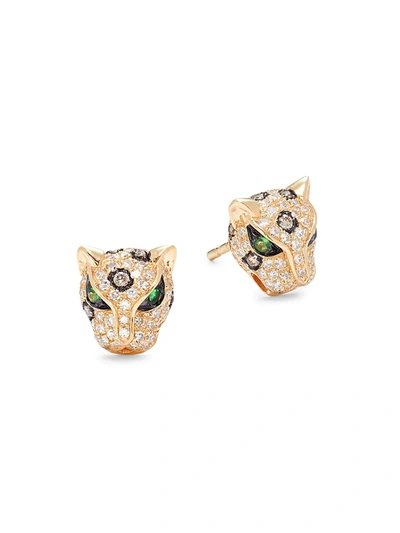 Effy Women's 14k Yellow Gold & Two-tone Diamond Panther Stud Earrings
