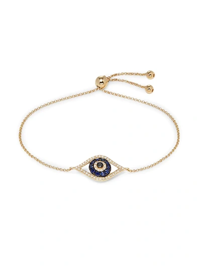 Effy Women's 14k Yellow Gold, Sapphire & Diamond Evil Eye Bolo Bracelet