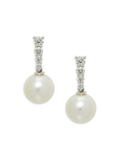 Belpearl Women's 18k White Gold, Diamond & 9mm Cultured Freshwater Pearl Drop Earrings