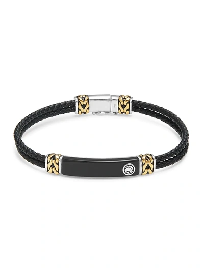 Effy Men's Goldplated Sterling Silver, Sterling Silver, Leather & Onyx Bracelet