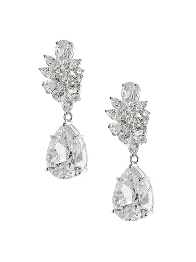Cz By Kenneth Jay Lane Women's Look Of Real Rhodium Plated & Crystal Drop Earrings In Neutral