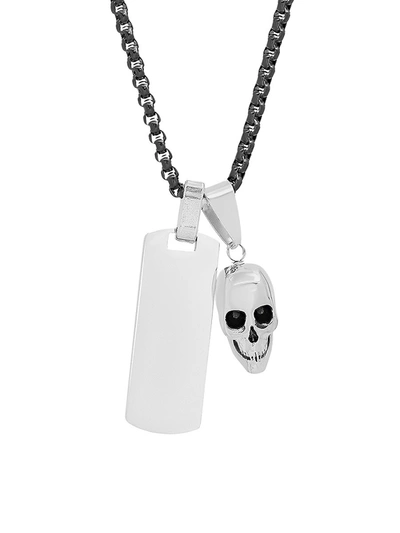 Anthony Jacobs Men's Stainless Steel, Black Ip, Skull & Dog Tag Pendant Necklace