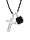 ANTHONY JACOBS MEN'S TWO TONE STAINLESS STEEL ROTATING CROSS & FAUX ONYX SQUARE PENDANT NECKLACE,0400012906808