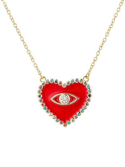 Eye Candy La Women's 18k Goldplated Sterling Silver & Cubic Zirconia Evil Eye Heart Pendant Necklace