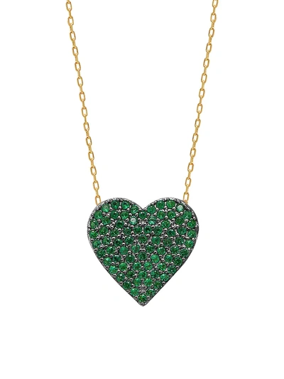 Gabi Rielle Women's Love & Protection 14k Gold Vermeil, Emerald Heart & Cubic Zirconia Necklace