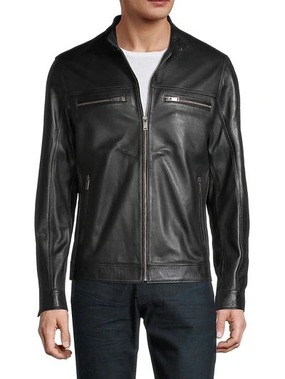 Ron Tomson Men's Zip Up Leather Jacket In Black