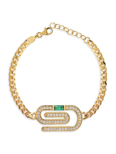 Gabi Rielle Women's Celebration Emerald Paper Clip 14k Gold Vermeil & Crystal Bracelet