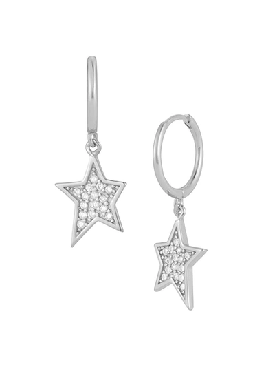 Chloe & Madison Women's Rhodium Plated Sterling Silver & Cubic Zirconia Hoop-star Drop Earrings