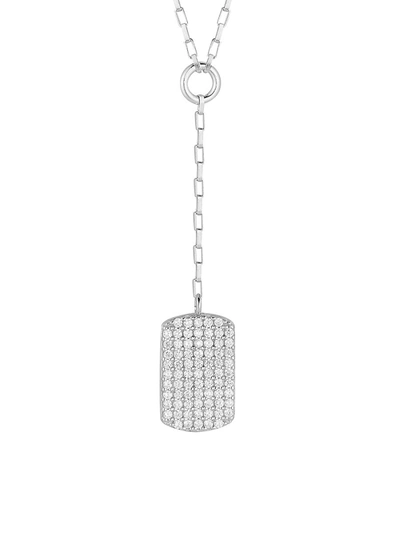 Chloe & Madison Women's Rhodium Plated Sterling Silver & Cubic Zirconia Dog Tag Lariat Necklace