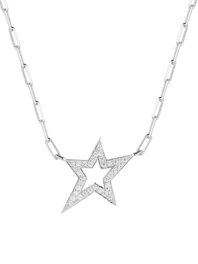 Chloe & Madison Women's Rhodium Plated Sterling Silver & Cubic Zirconia Star Pendant Paperclip Chain Necklace