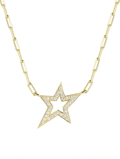 Chloe & Madison Women's 14k Yellow Gold & Cubic Zirconia Star Pendant Paperclip Chain Necklace