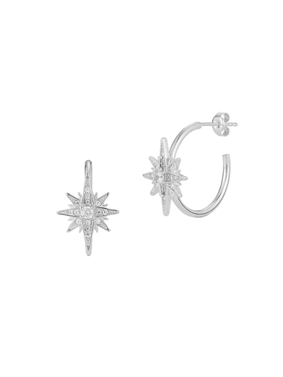 Chloe & Madison Women's Rhodium Plated Sterling Silver & Cubic Zirconia Starburst Hoop Earrings