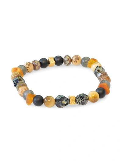 Jean Claude Men's Spiritual Mantra Mix Goldplated Vermeil, Sterling Silver & Multi-stone Stretch Bracelet