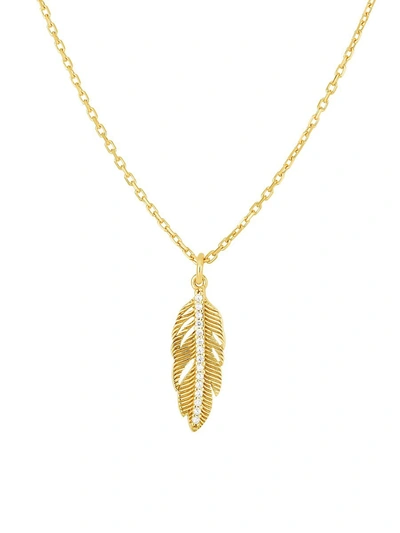 Chloe & Madison Women's 14k Gold Vermeil & Crystal Feather Pendant Necklace