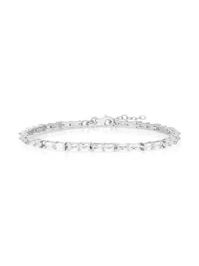 Chloe & Madison Women's Rhodium Plated Sterling Silver & Baguette-cut Crystal Tennis Bracelet