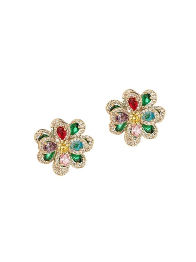 Eye Candy La Women's Luxe Rainbow Floral Goldtone & Crystal Stud Earrings In Neutral